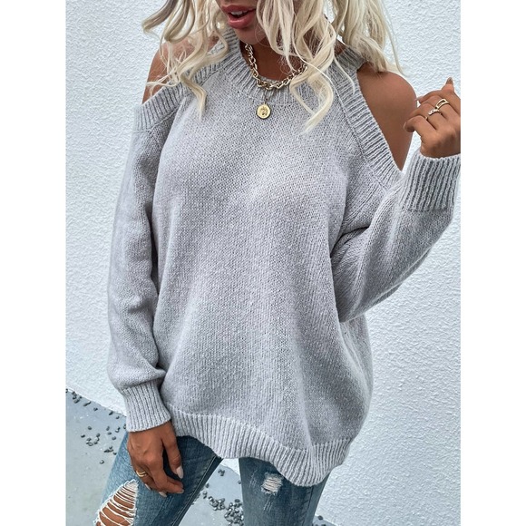 Cold Shoulder cut out knit Sweater gray - Picture 4 of 10